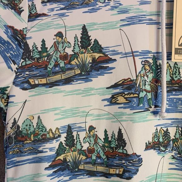 NWT Reel Obsession Sun Shirt, Men's M Pullover Hoodie, Vintage Print Neck Gaiter - Picture 3 of 12